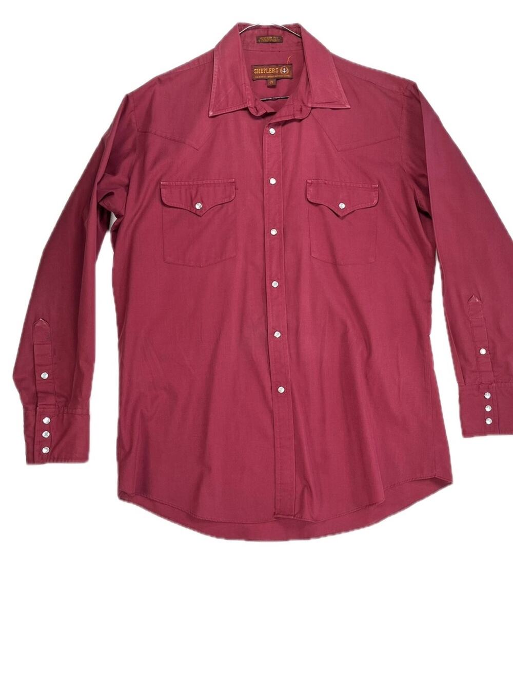 Vintage Sheplers Men's Button-Down Western Shirt in Maroon Pearl Snaps Size XL